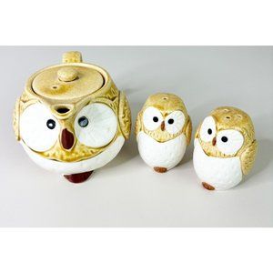 VTG Kotobuki Mino Owl Diffuser Teapot (unused) & Salt Pepper Shaker Set EUC
